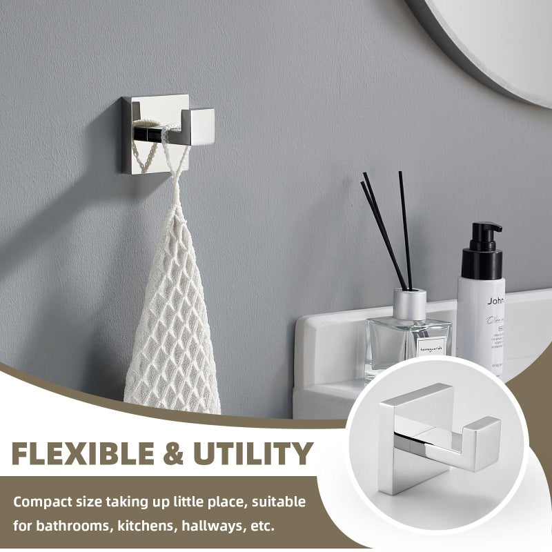 Suyar Polished Chrome Bathroom Hardware Set 4 Pieces, 304 Stainless Steel Bathroom Accessories, Include Robe Hook, Toilet Paper Holder, Hand Towel Holder, Bath Towel Bar - Image 3